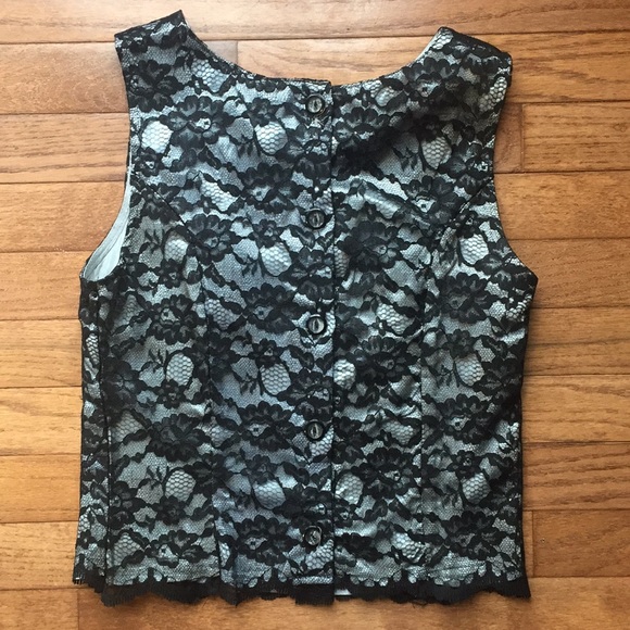 Cropped Silver and Black Lace Top - Picture 2 of 4